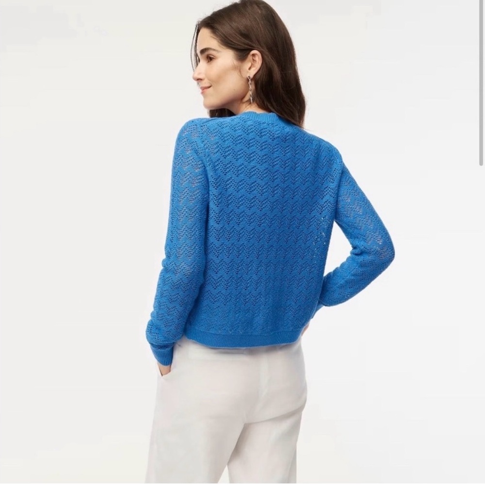 NWT J Crew Blue Pointelle Knit Scalloped Cardigan Sweater Size XL 100% Cotton - Picture 4 of 10